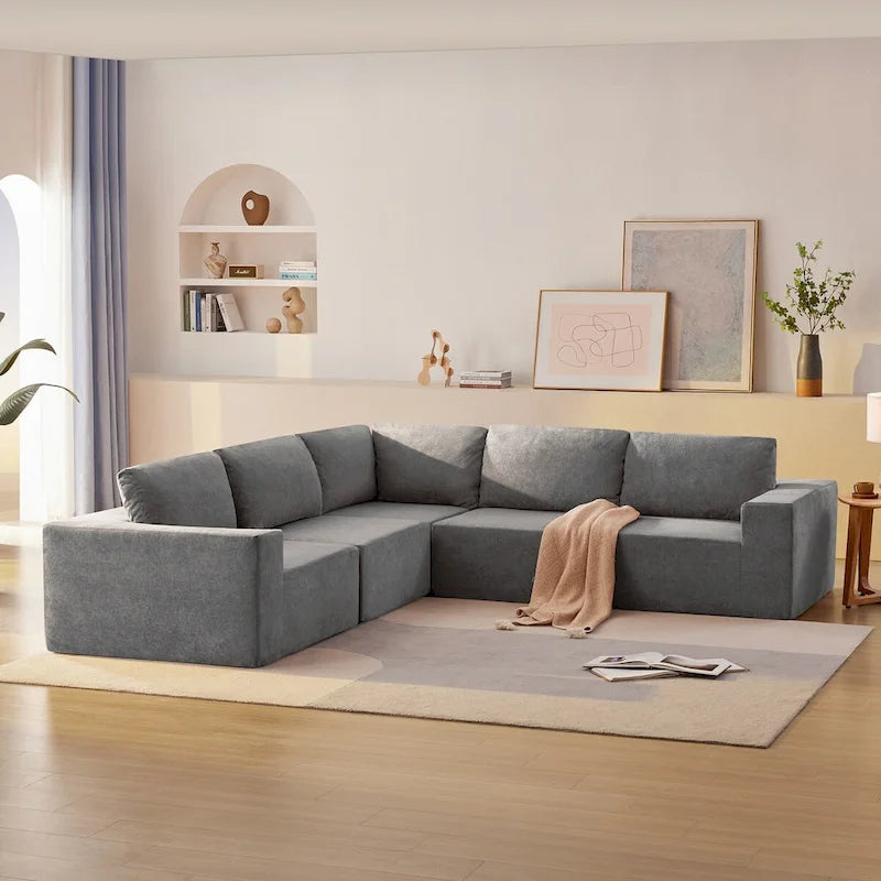 Modular L Shaped Sectional Sofa,Luxury Floor Couch Set,Upholstered Indoor Furniture,Foam-Filled Sleeper Sofa Bed