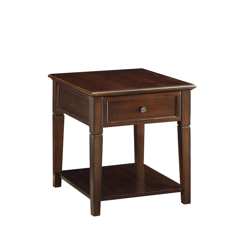 24 Walnut Manufactured Wood Rectangular End Table With Drawer And Shelf - 22
