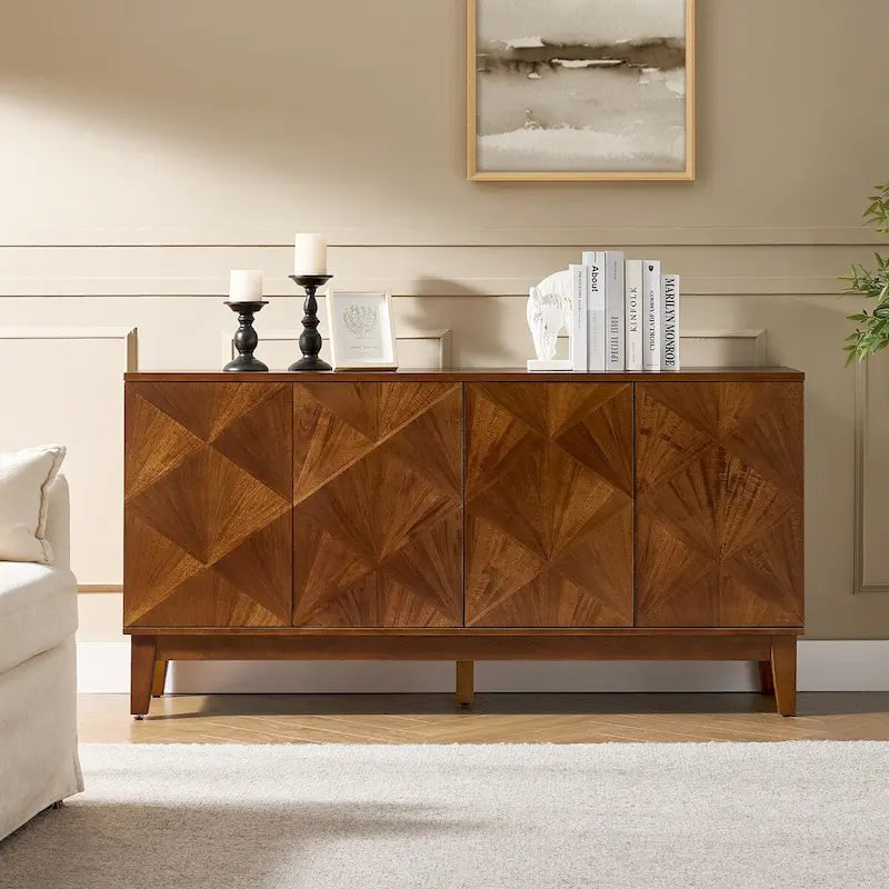 Mid-century 60 Wide Geometric Patterned Sideboard with Adjustable Shelves