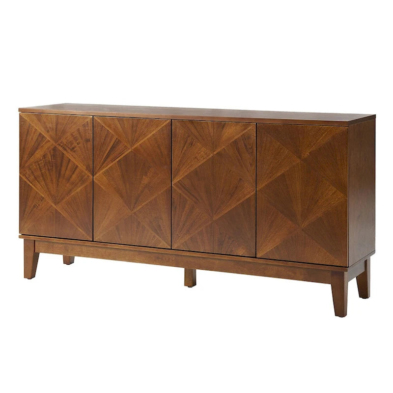 Mid-century 60 Wide Geometric Patterned Sideboard with Adjustable Shelves