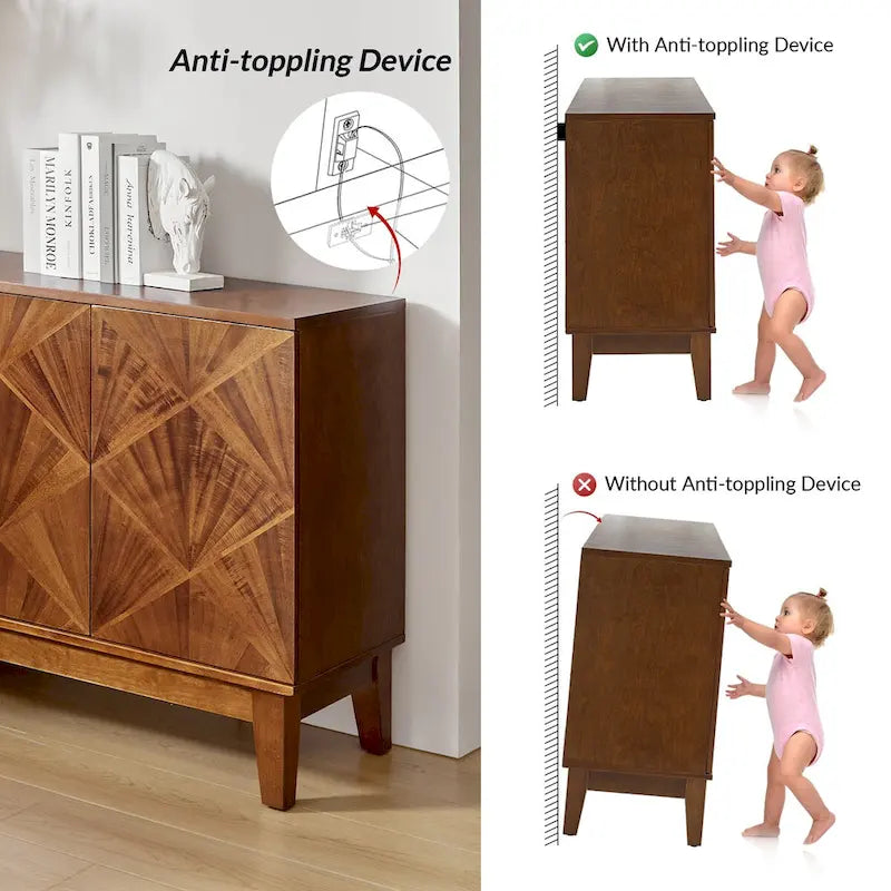 Mid-century 60 Wide Geometric Patterned Sideboard with Adjustable Shelves